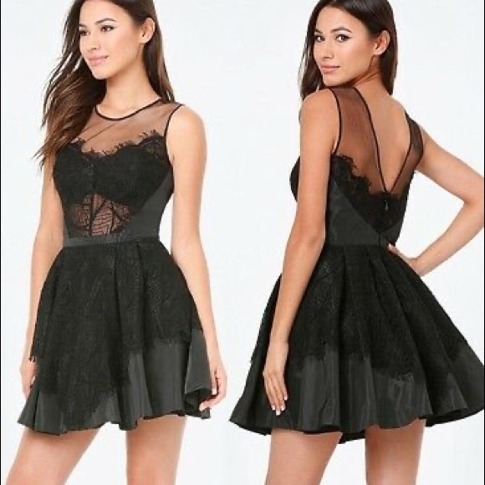 Bebe Heidi Lace Fit and Flare Black Cocktail Dress